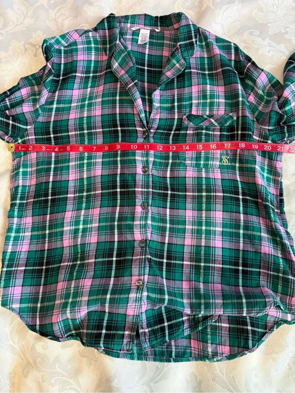 Victoria’s Secret Plaid Button Up Shirt XS -SM Metallic Thread Cotton Modal - Picture 9 of 10